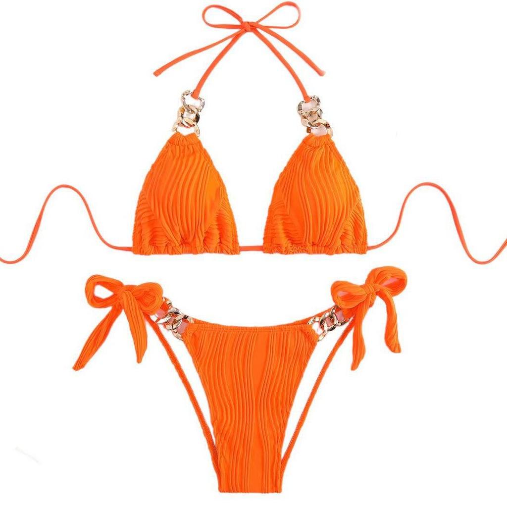 European & American Sexy Ribbed Tie-up Bikini - Hot-Selling Cross-Border Swimsuit
