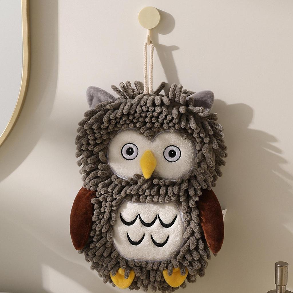 Chenille Hand Towel Owl Design Decorative Washcloth Hangable Rag Chenille Quick Dry Hand Towels For Bathroom For Hotel Home Kids