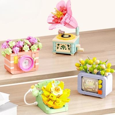 Retro domácí spotřebiče Stavební bloky Sukulentní rostlina Model květináče Stolní ozdoby Kawaii Dětské hračky Dárky k narozeninám