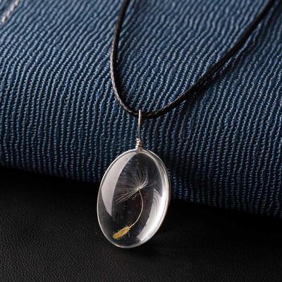 Glass Pendant Necklace Natural Dandelion Seed Wishing Glass Beads Handmade Dandelion Necklace