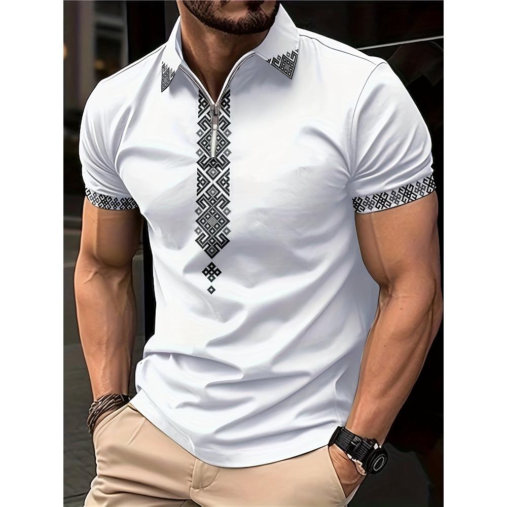 Summer new men s zipper short sleeved POLO shirt with 3D pattern printing S