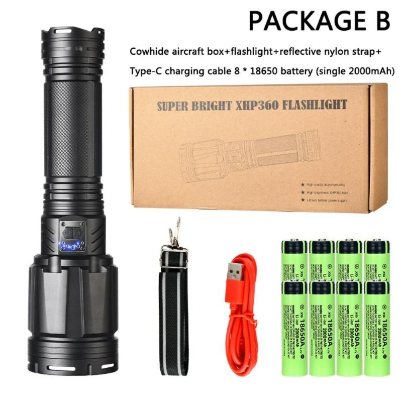 

15000Лм XHP360 Светодиодный фонарик высокой мощности Мощный тактический фонарь Перезаряжаемый Сверхдальнобойный Уличный Аварийный Фонарь для Кемпинга 18650 battery * 8