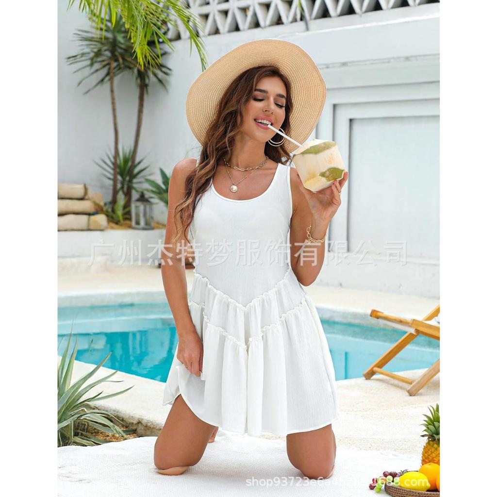 Womens Summer Dresses 2025 U Neck Sleeveless Sundresses Beach Cover Up with Pockets Loose Tank Dress