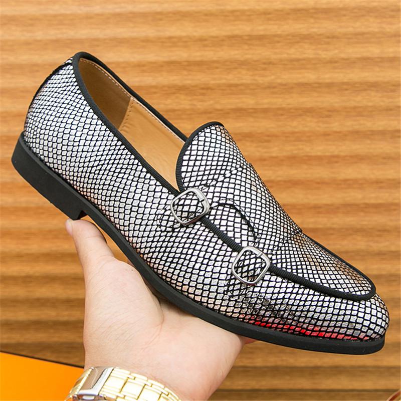 Luxury Fashion Men's Gold Silver Patent Leather Shoes Designer Brand Monk Strap Loafers Formal Wedding Dress Homecoming Footwear