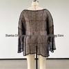Plus Size See-Through Mesh Long Sleeve Beach Cover-Up with Side Slit