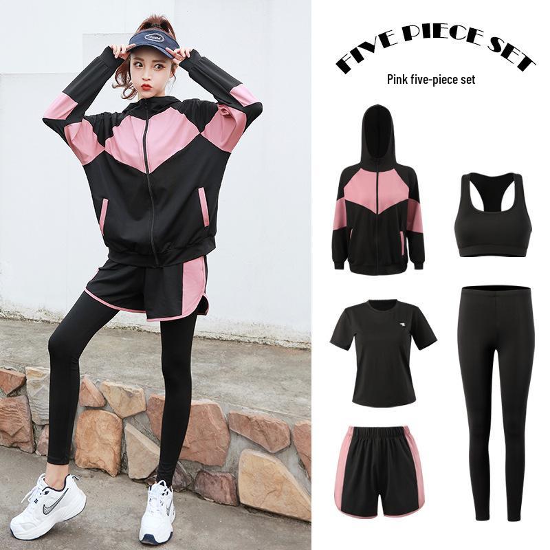 Women's Plus Size 5-Piece Yoga Set: Long Sleeve & Pants for Autumn/Winter Outdoor Gym Running
