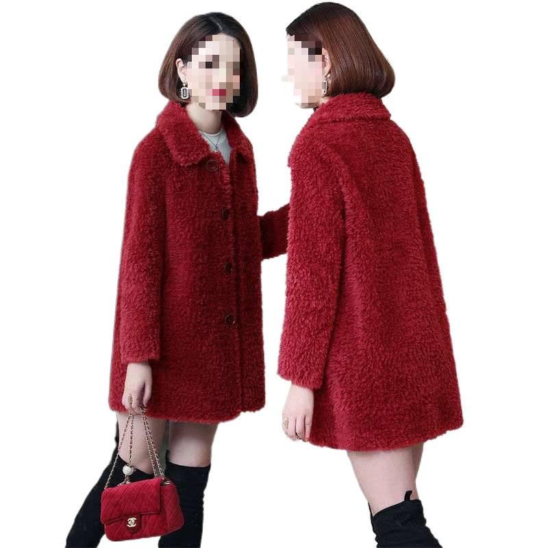 Women's Mid-Life & Senior Plus Velvet Faux Lambswool Coat - Winter Granular Fleece Jacket for Moms