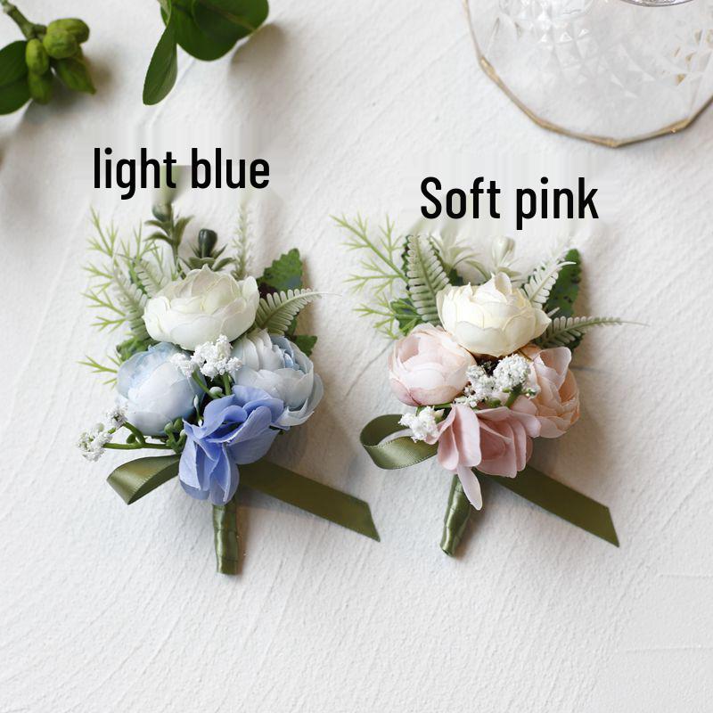 Mori-Style Korean Camellia Wedding Boutonniere & Bridesmaid Wrist Corsage Set