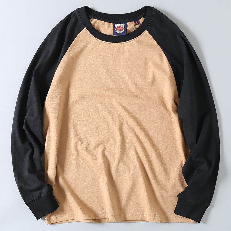 Leftover Stock Spring and Autumn American Casual Color Contrast Patchwork Raglan Sleeve Pure Cotton Comfortable Long Sleeve Bottoming T-shirt Men