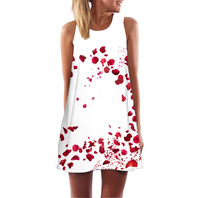 European and American New Digital Printing Round Neck Off-the-shoulder Sleeveless Vest Big Pendulum Loose Medium and Long Dress