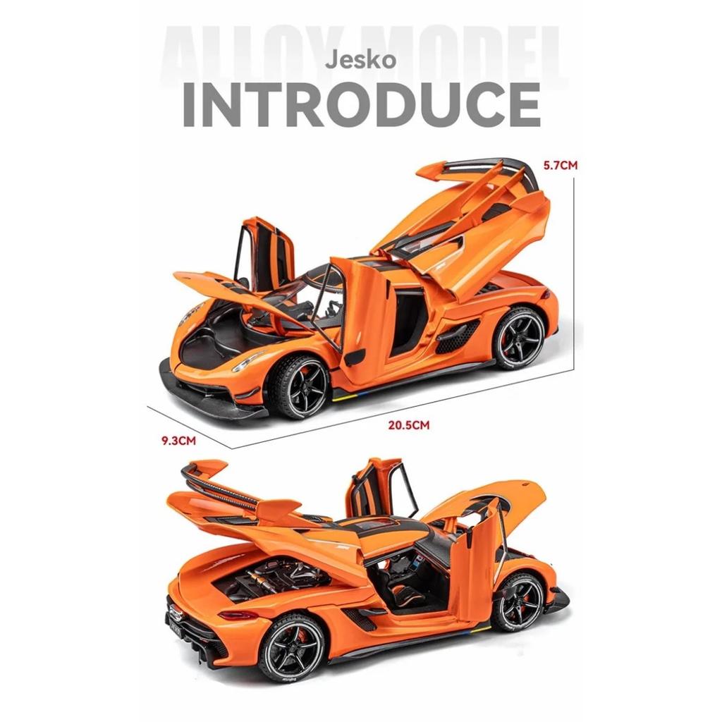 1/24 Koenigsegg Jesko Attack Sportwagenmodell aus Legierung, Druckguss-Metall-Rennwagenmodell, Simulation, Ton und Licht, Kinderspielzeuggeschenk