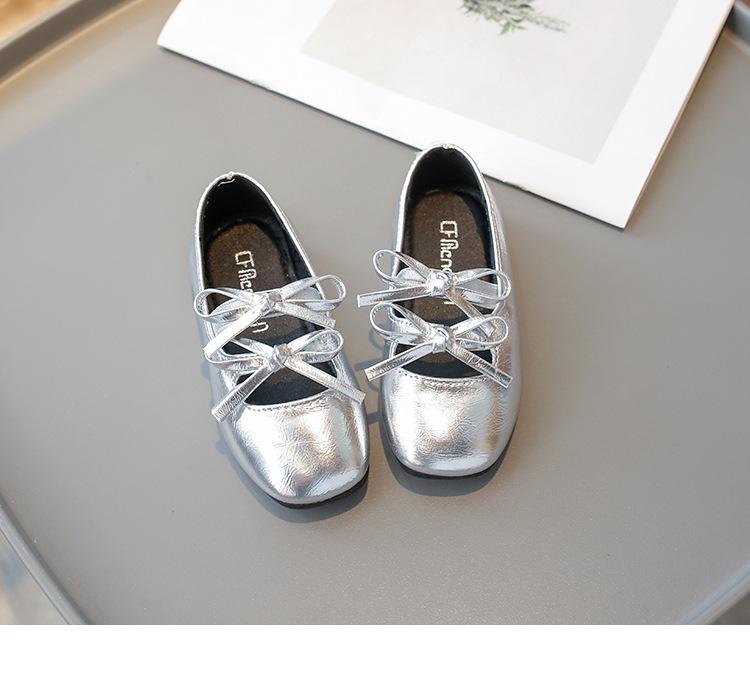 2026 Spring Children's Square Toe Leather Shoes for Baby Girls with Double Bow - New Korean Style