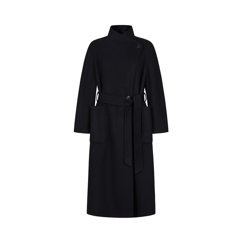 JZI ANNACAL Women's Old Money Style Wool Blend Double-Faced Belted Coat