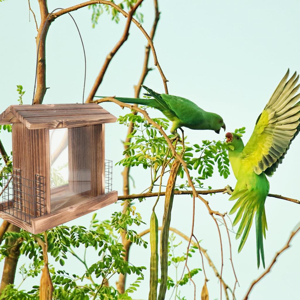 OUNONA Bird Wooden Bird Automatic Large Transparent Board Wild Bird Bird 1 Piece Feeder, Feeder, Hanging, Supply, Capacity, Rainproof, Included,
