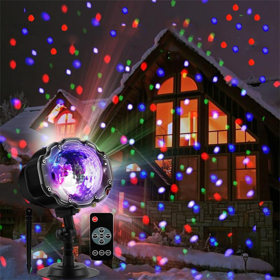 Multicolor Christmas Snowflakes Projector Light Outdoor Falling Snow Projection Light Moving Points Snowfall Landscape Light