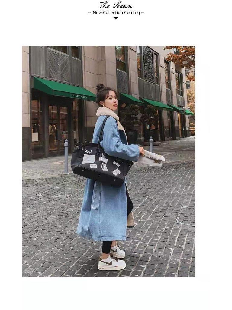 Women's Mid-Length Denim and Lamb Wool Parka (2025 Winter Collection)