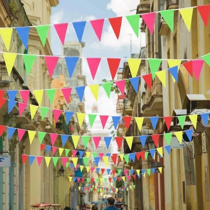 Multicolors Triangle Flags Nylon Fabric Pennant Bunting Banner Festival Outdoor Colorful Home Wedding Hanging Decor Wholesale