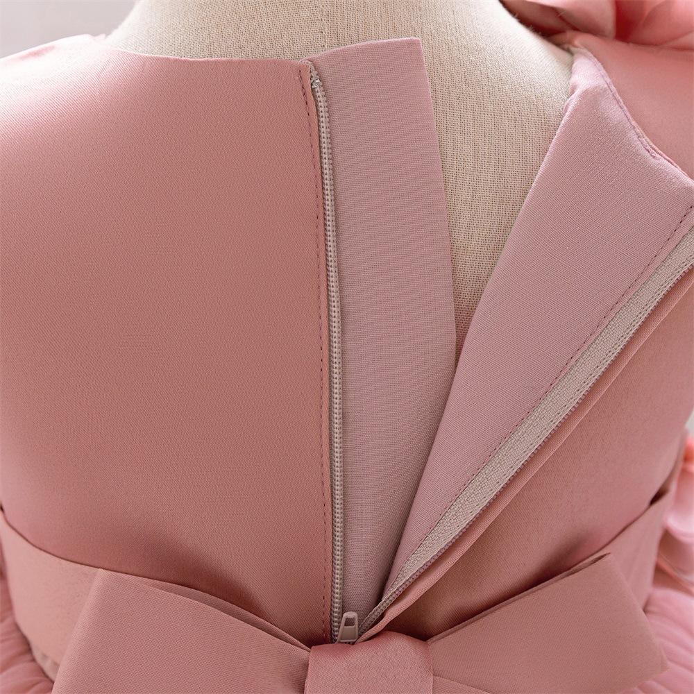 Toddler 3D Flower Girls Party Dresses Christmas Costume Red Wedding Ball Gown Tulle Bow 1st Birthday Princess Prom Girl Clothing