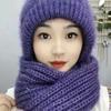 Womens Warm Knit Hat Scarf One Piece Woolen Thermal Hat with Ear Protection Windproof Winter Outdoor Accessories Christmas Gift