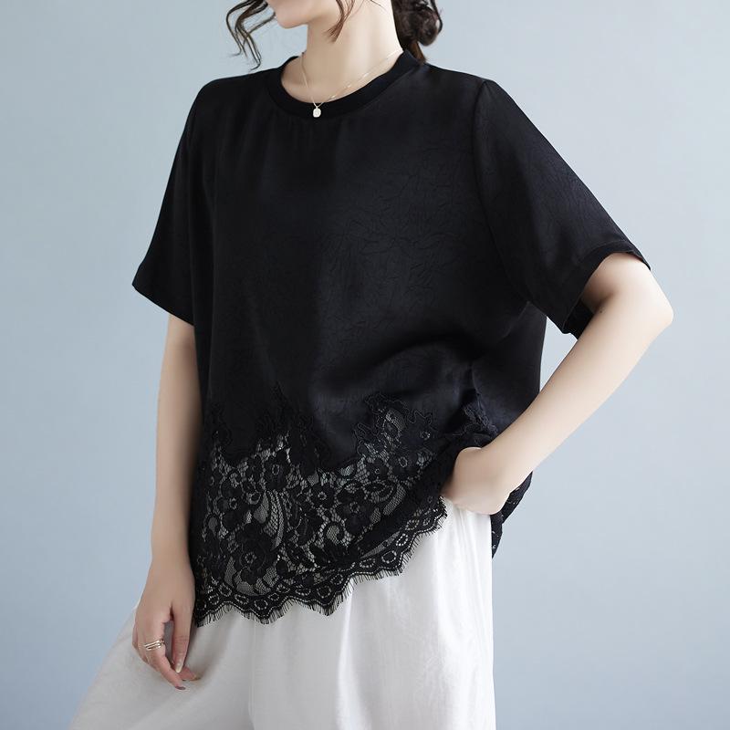 2026 Summer Plus Size Lace Patchwork Top - Japanese Korean Style