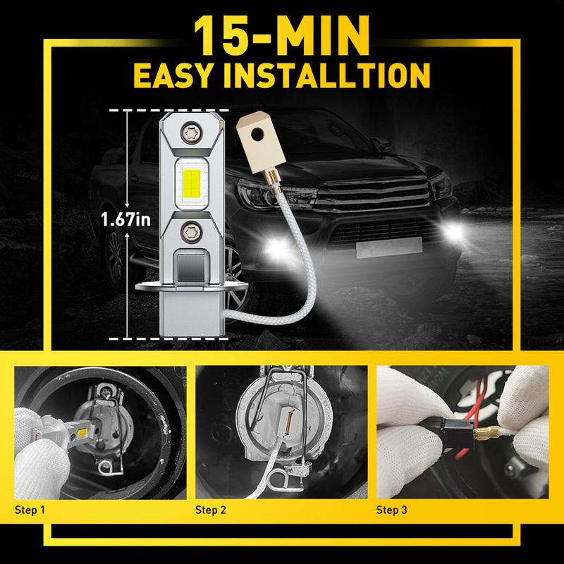 2Pcs H3 LED Canbus Car Lamp Fog Lights DRL High Power H3 LED Yellow 3000K White 6500K H3 Diode lamps Bulb Mini 1:1 12V