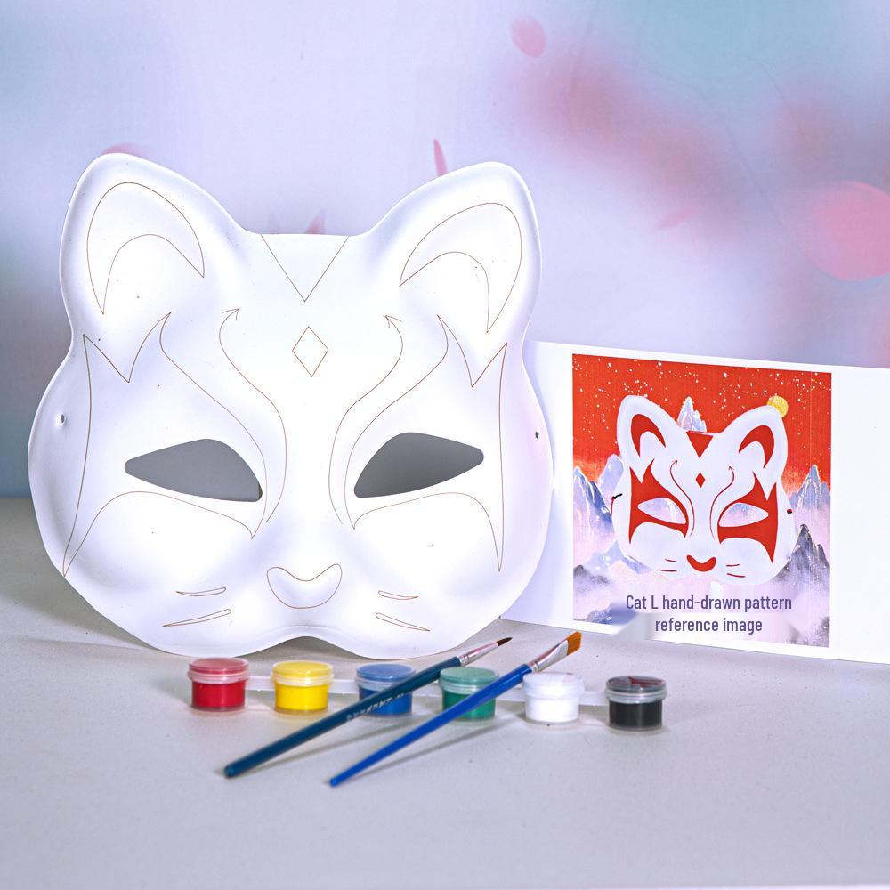 DIY White Peking Opera Fox Mask: Blank Paper Pulp for Kids To Paint
