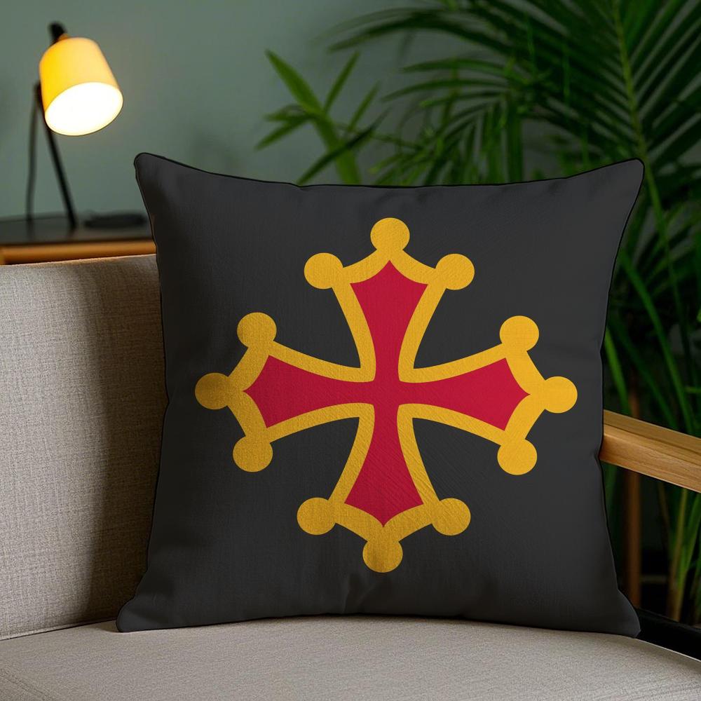 Region Occitania Occitan Cross Cushion Cover Plush Fabric Soft Double-Sided Printed Invisible Zipper Sofa Pillow Case Home Decor