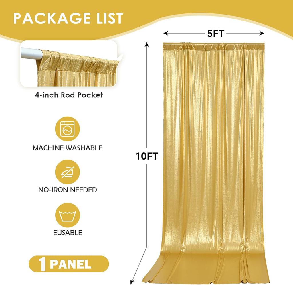 5x10FT Gold Sequin Backdrop Curtain - 1 Panel Wrinkle-Free Glitter Drapes for Photography, Birthdays, Weddings & Graduations