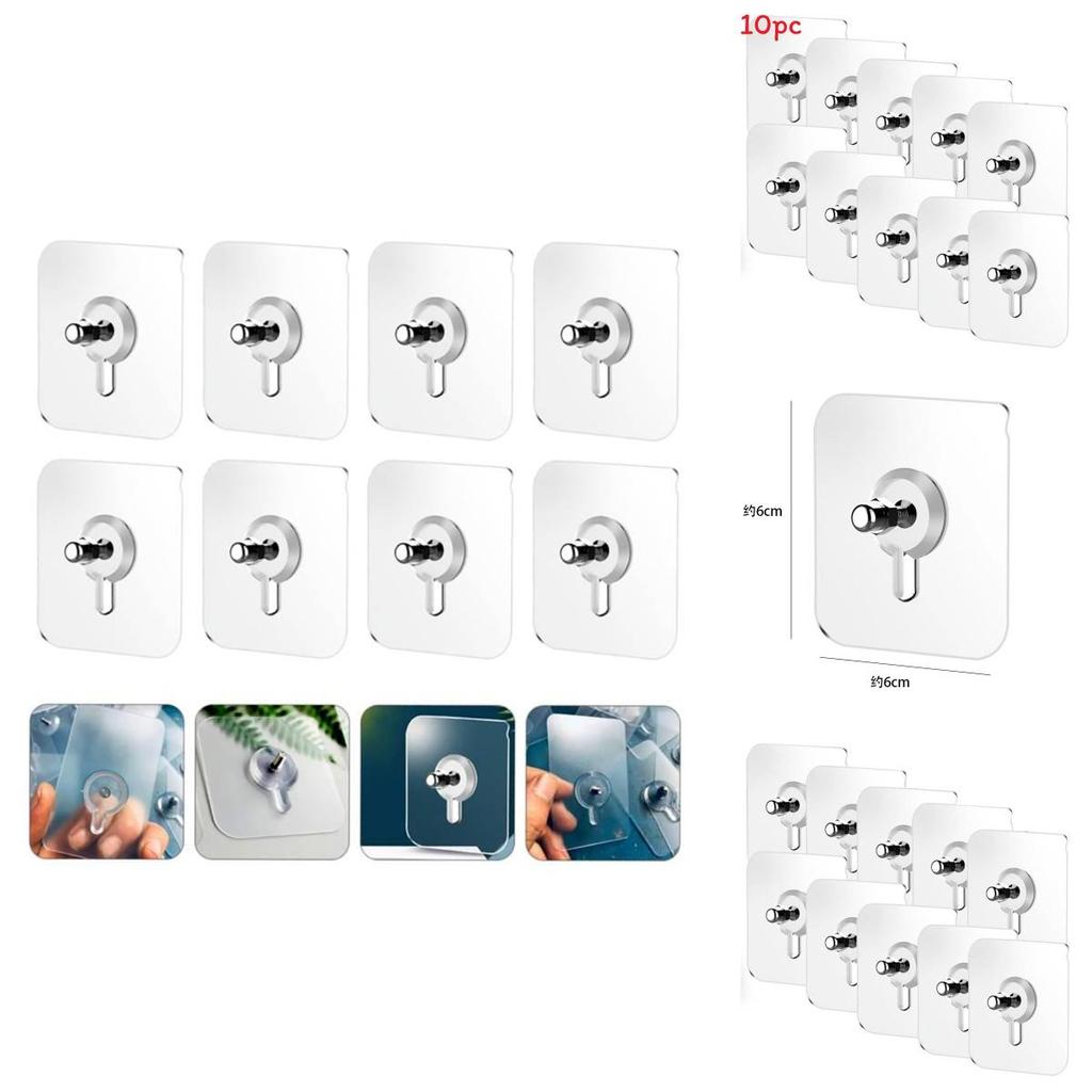 Non Drill Adhesive Hook Stainless Steel Transparent Wall Mount For Home Organization