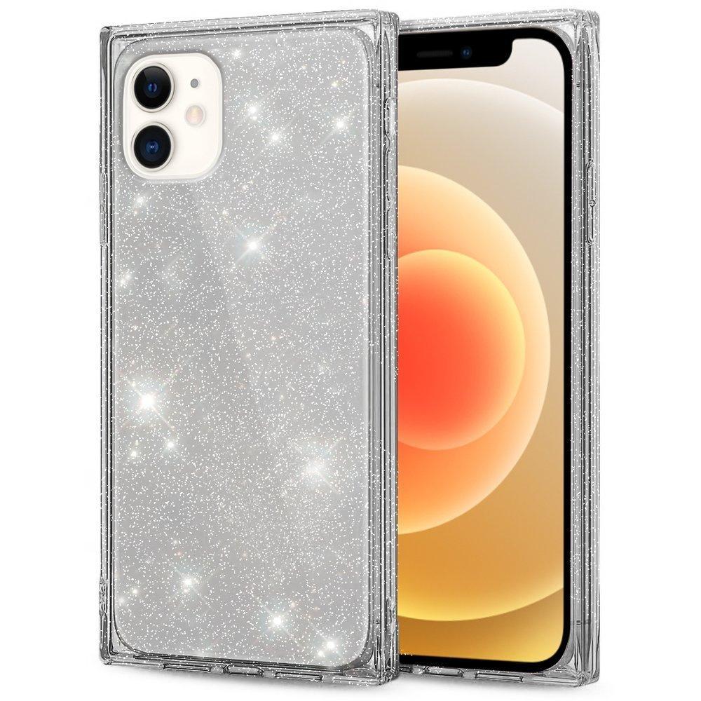 Square Glitter case for iPhone 12, Silver