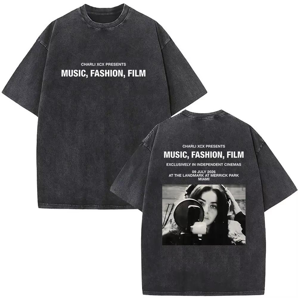 2026 Summer Hot Sale Washed Charli XCX The Moment 2026 Double Sided T-shirt Men Women Vintage Streetwear Oversized Tshirt