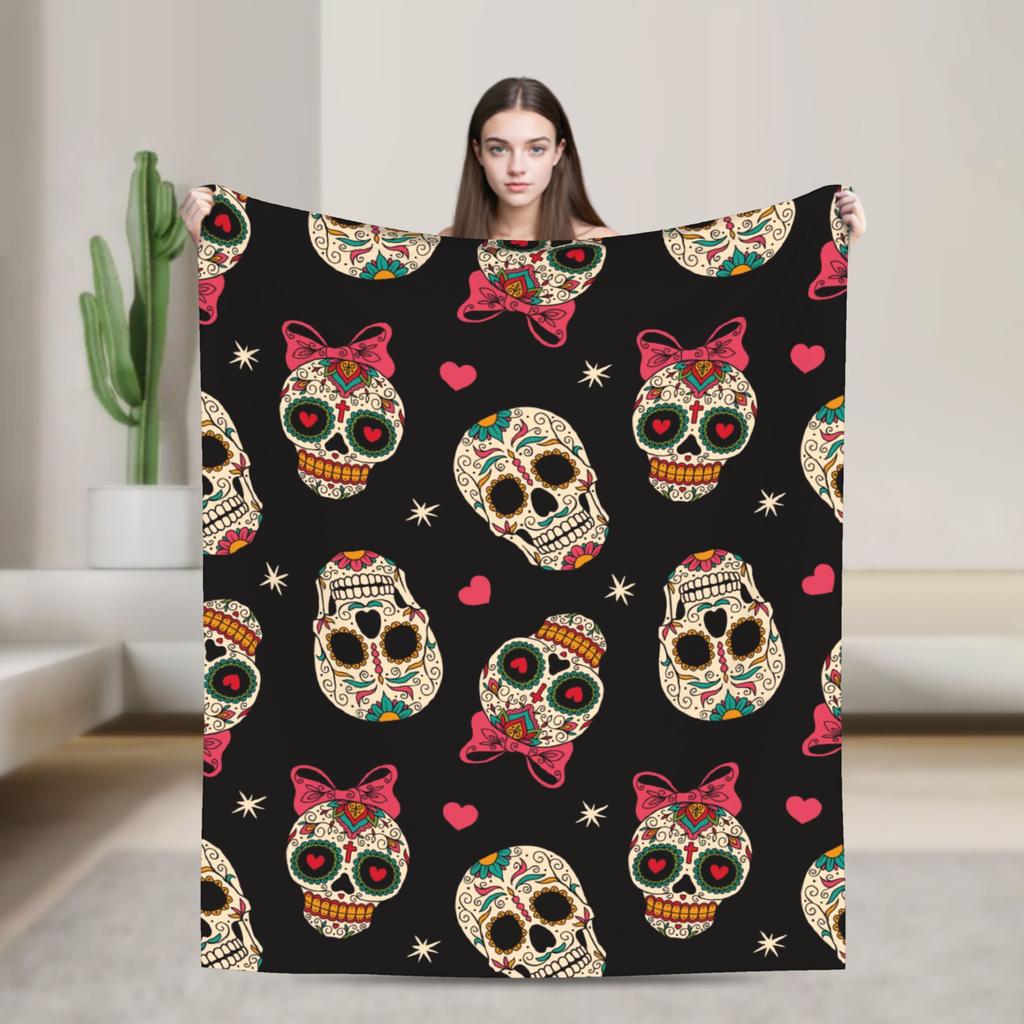 Floral Skull Vintage Blankets Day of the Dead Wool Awesome Soft Throw Blankets for Home All Season