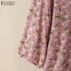 ZANZEA Women Casual Round Neck 3/4 Sleeve Loose Floral Blouse