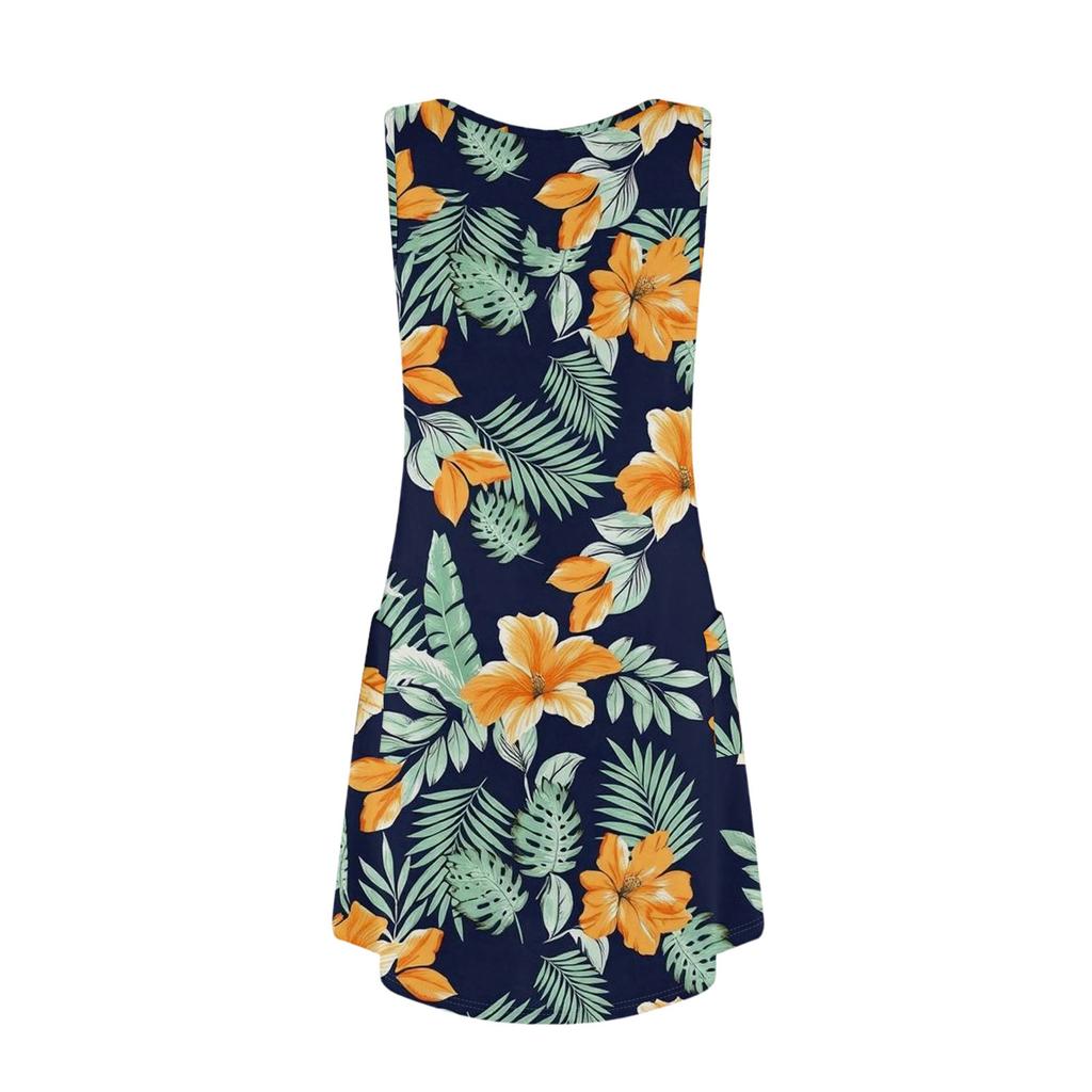 Women's Casual Sundress With Pockets Summer Boho Beach Dress Floral Blouses For Women T-Shirts Dress V Neck Loose Tank Dresses