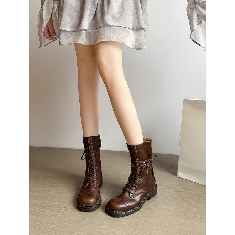 Cowhide version~ retro leather inner height increase 7cm boots fashion boots women's old knight boots belt buckle boots