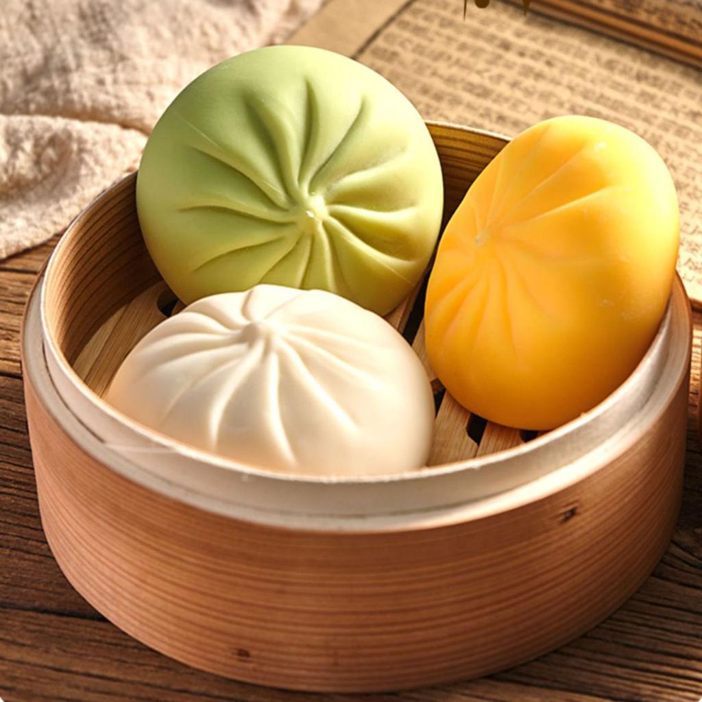 Bun Bao Stress Relief Toy Squeeze Dough Ball Slow Rebound Creative Fake Buns with Steamer Birthday Fun Gift for Kids Autism ADHD