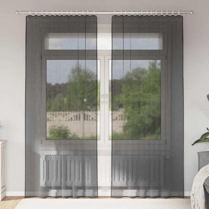 VidaXL Voile Curtains with Rod Pockets 2 Pcs Black, Net Curtain, Sheer Curtain, Window Voile, Treatment of 4102169