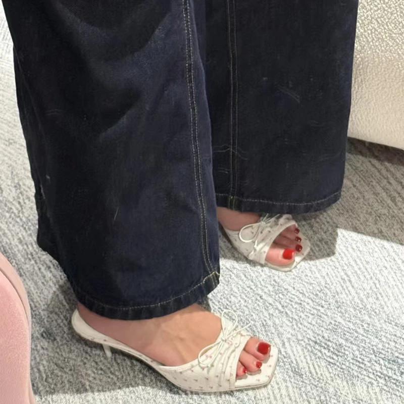 Fashion Summer High Heels New Women Slippers Fashion Square Toe Slip On Shoes for Women Outdoor Party Dress Slides High Heeled Sandals