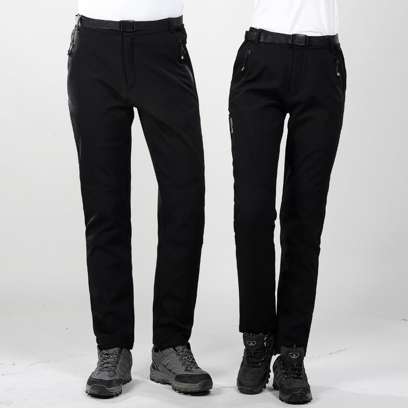 New Winter Softshell Fleece-Lined Waterproof Couples' Hiking Pants, Windproof, Plus Size for Men and Women