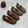Johnature Genuine Leather Solid Color Women Flats Shoes Concise Retro Handmade Round Toe Shallow Slip-on Shoes