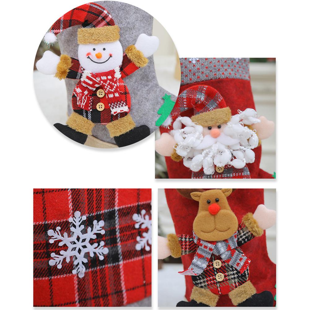 Large Christmas Stocking Fabric For Hanging Stocking with Santa Design for Fireplace Decoration and For Filling