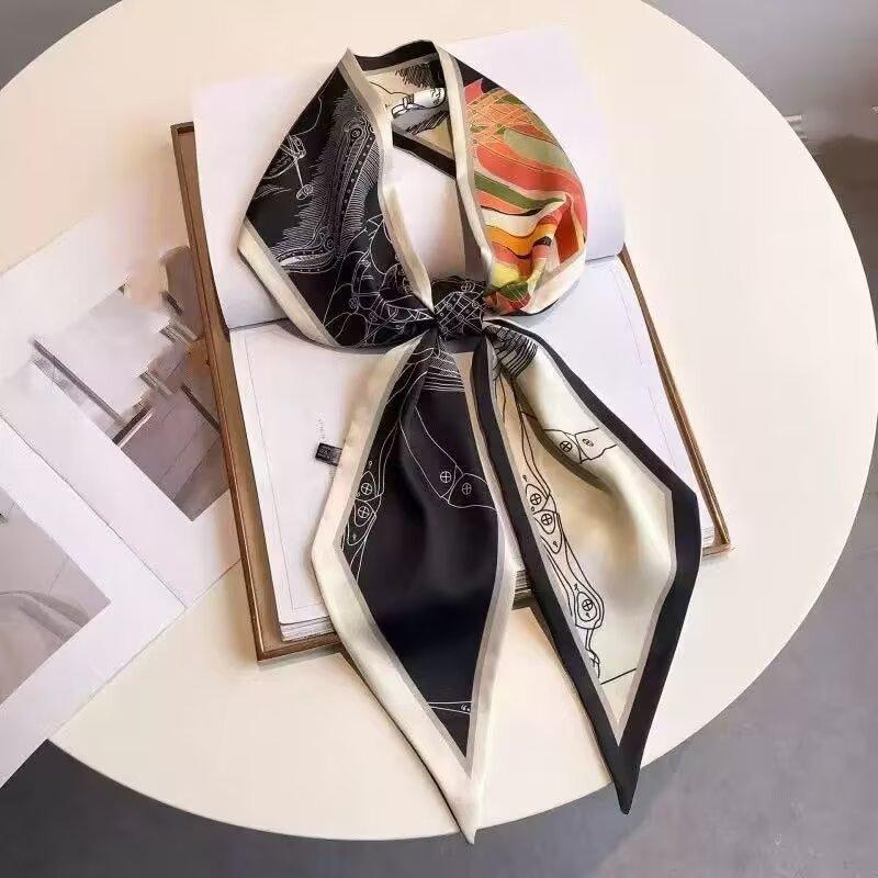 Luxuriöser Damen Lang Seidenschal Weiblich Tier Pferd Druck Dünner Schmaler Schal Tasche Haarband Band Schals Damen Halstuch