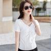 Pure Lust Style V-neck Drawstring Design Korean Style Short High-waisted Women's Short-sleeved T-shirt Fashionable and Versatile Women's Top