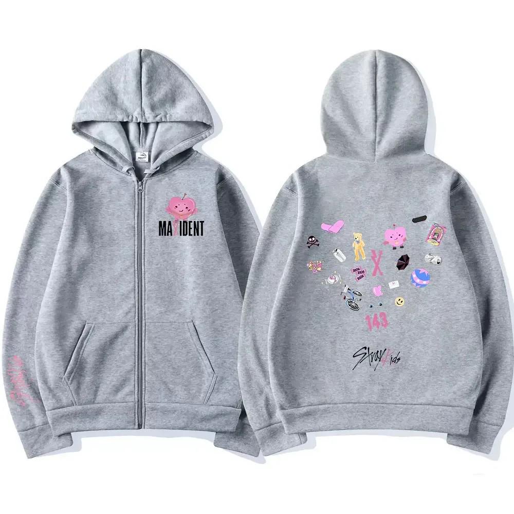 Maxident Unisex Zipper Hoodie: Letter Print, Loose Fit, Plus Velvet, Fall/Winter Jacket 2XL серый