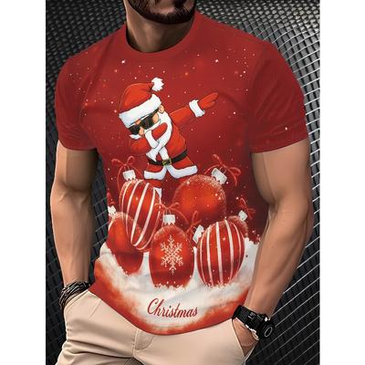 Men's T-shirt Santa Claus Print Short Sleeved T-shirt Fashionable Casual Comfortable Plus Size Creative T-shirt