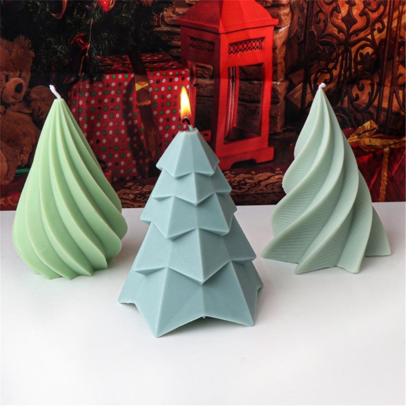 Flexible Silicone Mold Handmade Scented Candle Mould Geometric Christmas Tree Aromatherapys Mold Home Decorations