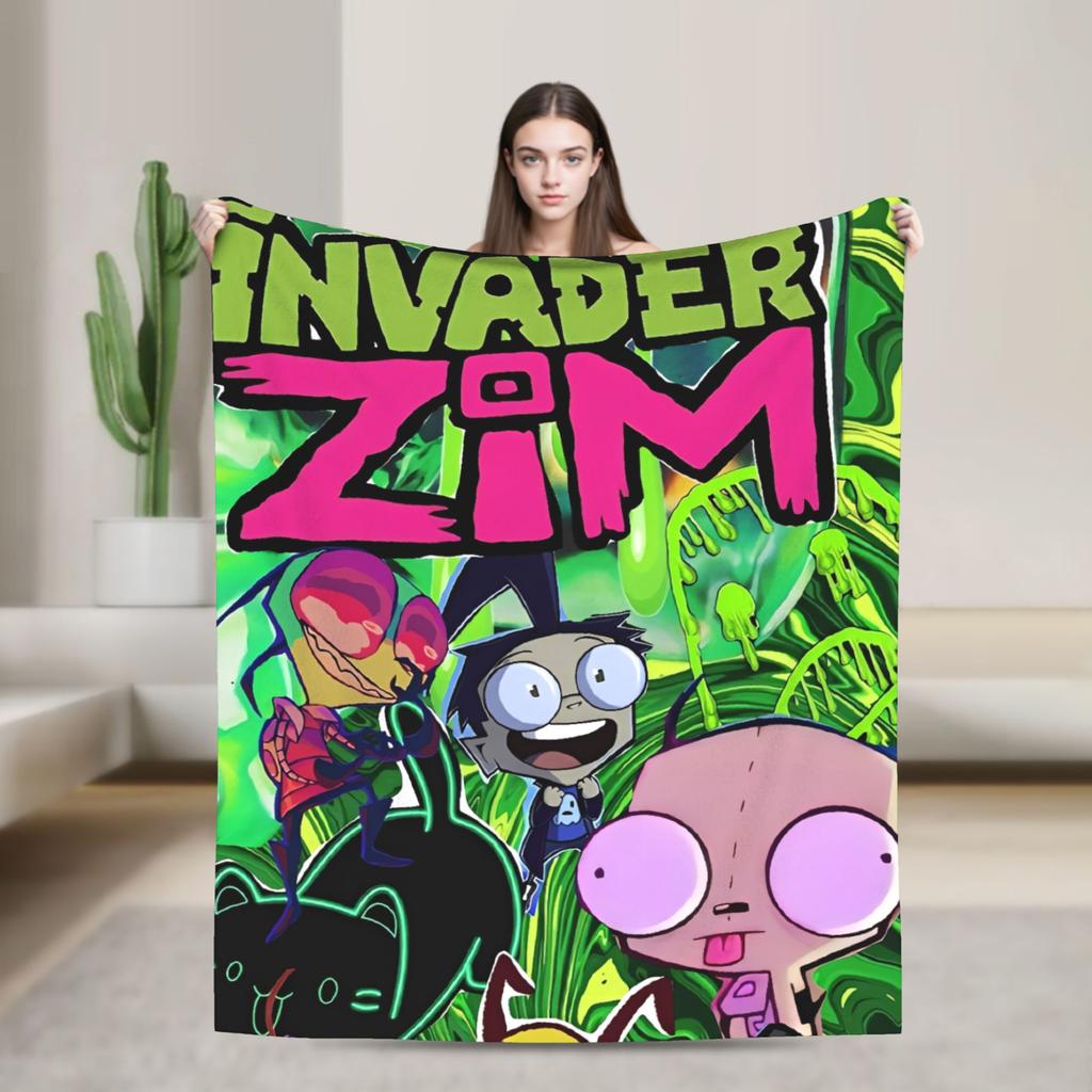 Gir Invader Zim Cartoon  Throw Blanket  Flannel Bedspread For Couch Chair Sofa Bed Funny Sofa Bed Cover