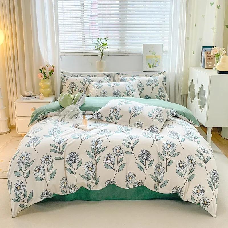 Botanisk Blomstret Dynetrekk Mykt Reversibelt Blomster Dundyne Trekk 4 stk Sengetøy Sett(1 Dynetrekk+1 Laken+2 Putetrekk)