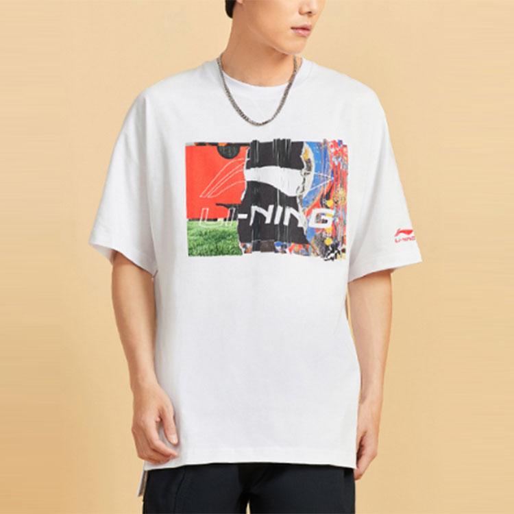 Li-Ning Wade Series Graphic Letter Print Solid Color Crew Neck T-Shirt Men Tops White AHSR915-1