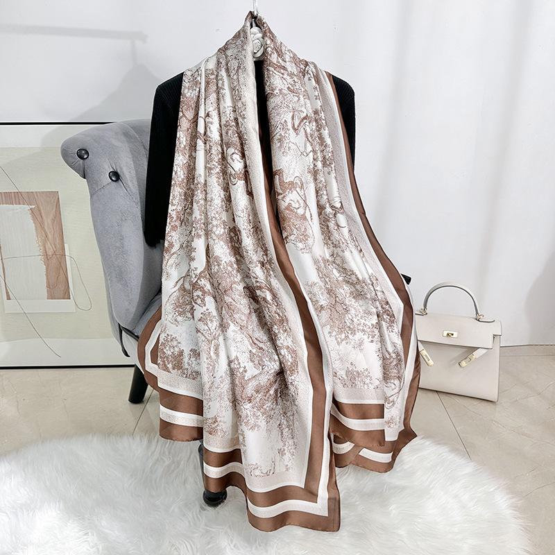 

Модный тонкий дорожный фотоснимок с новым шелковым атласным шарфом, японский и корейский женский ретро-шарф с растительным цветочным принтом 180*90